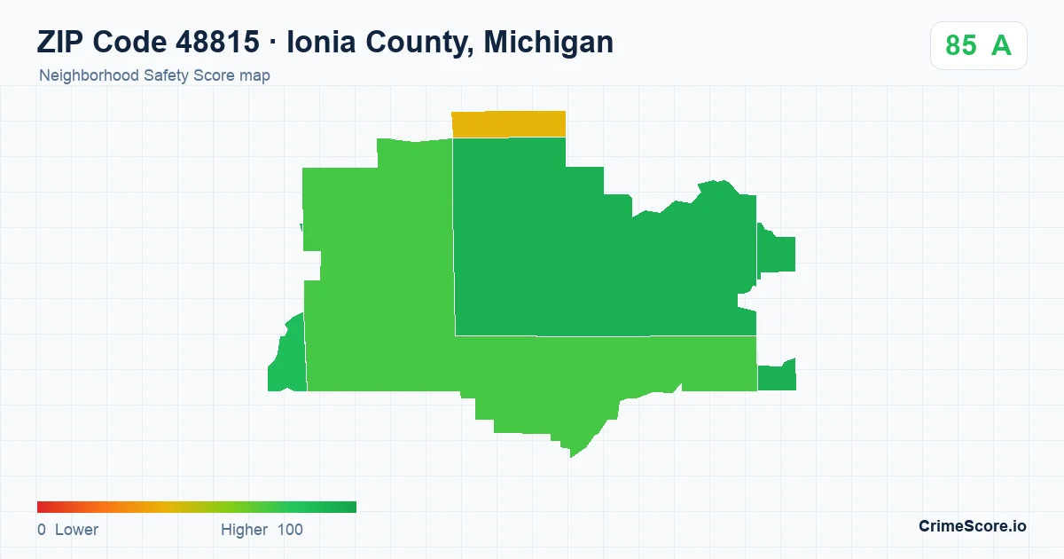 ZIP Code 48815 in Ionia County, Michigan neighborhood Safety Score map