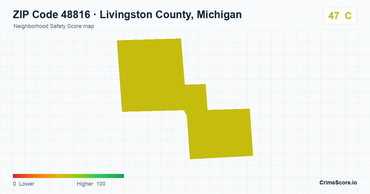 ZIP Code 48816 in Livingston County, Michigan neighborhood Safety Score map