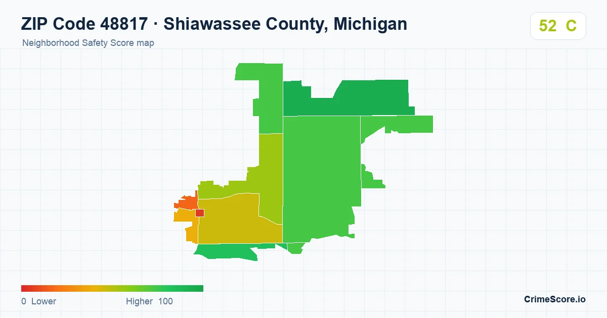 ZIP Code 48817 in Shiawassee County, Michigan neighborhood Safety Score map