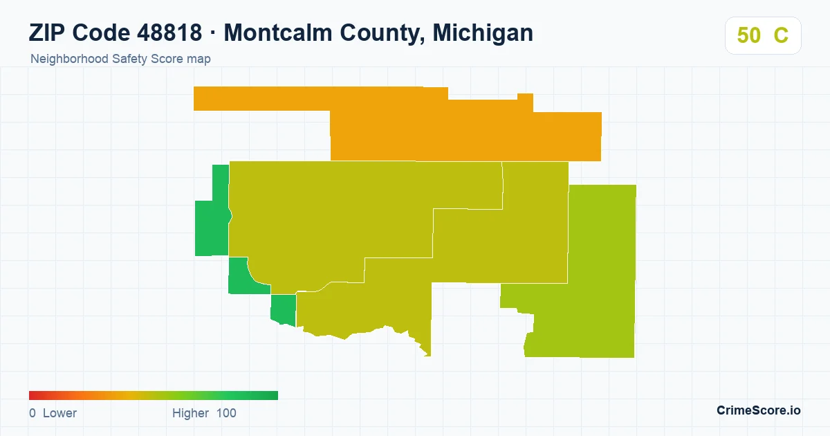 ZIP Code 48818 in Montcalm County, Michigan neighborhood Safety Score map