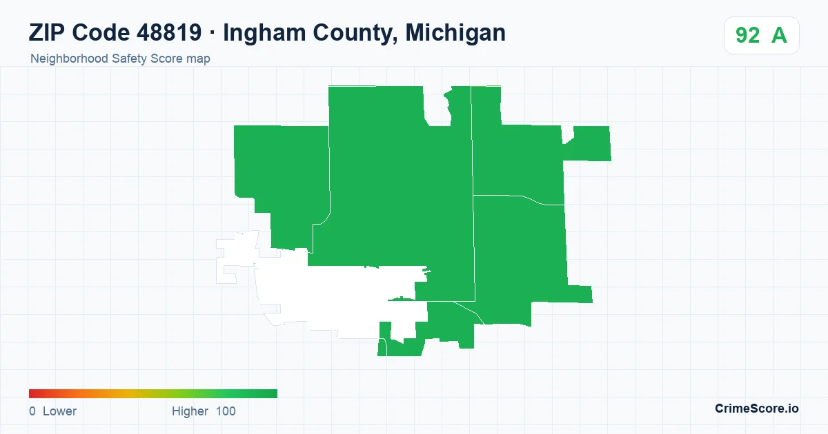 ZIP Code 48819 in Ingham County, Michigan neighborhood Safety Score map