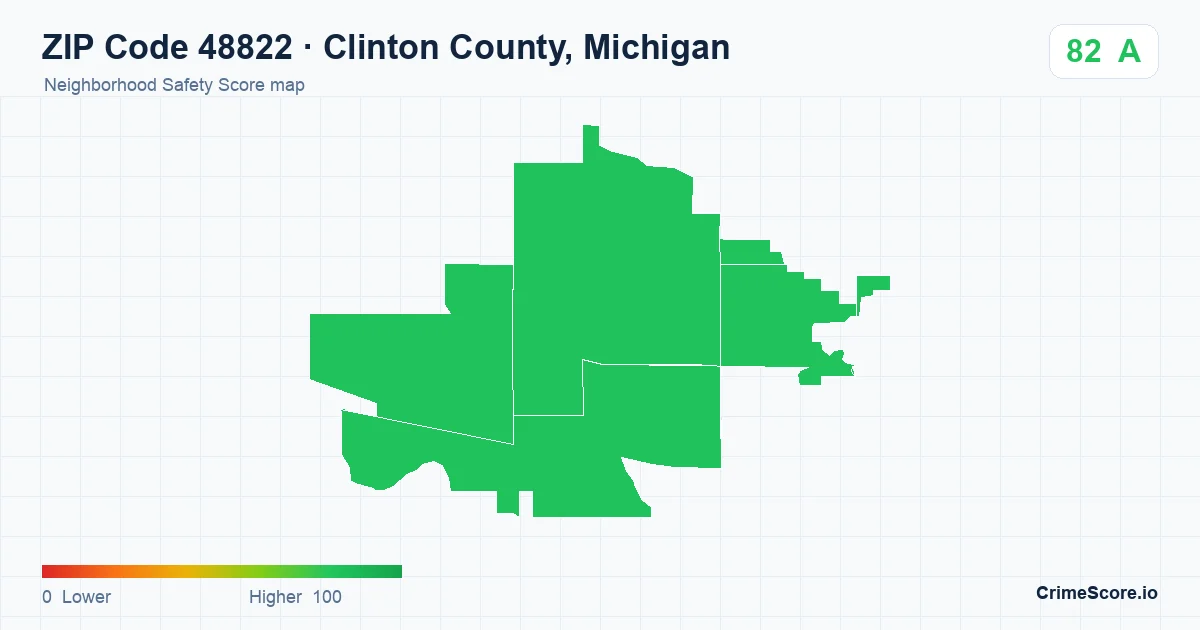 ZIP Code 48822 in Clinton County, Michigan neighborhood Safety Score map