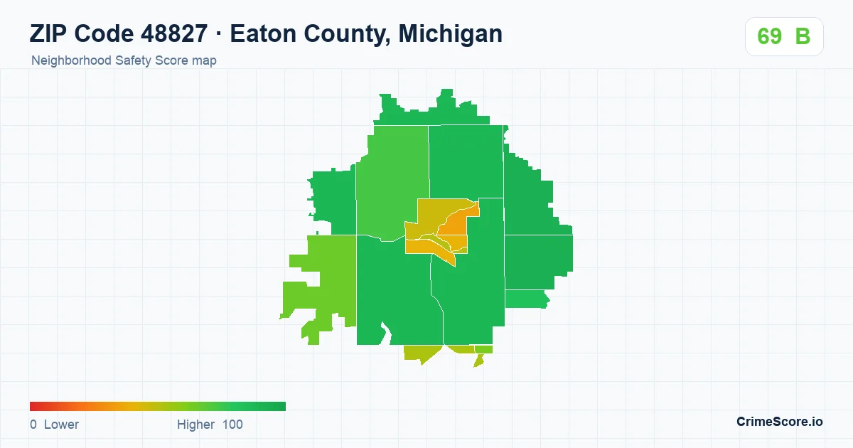 ZIP Code 48827 in Eaton County, Michigan neighborhood Safety Score map