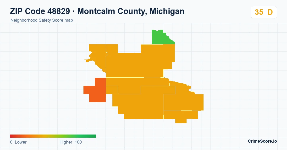 ZIP Code 48829 in Montcalm County, Michigan neighborhood Safety Score map