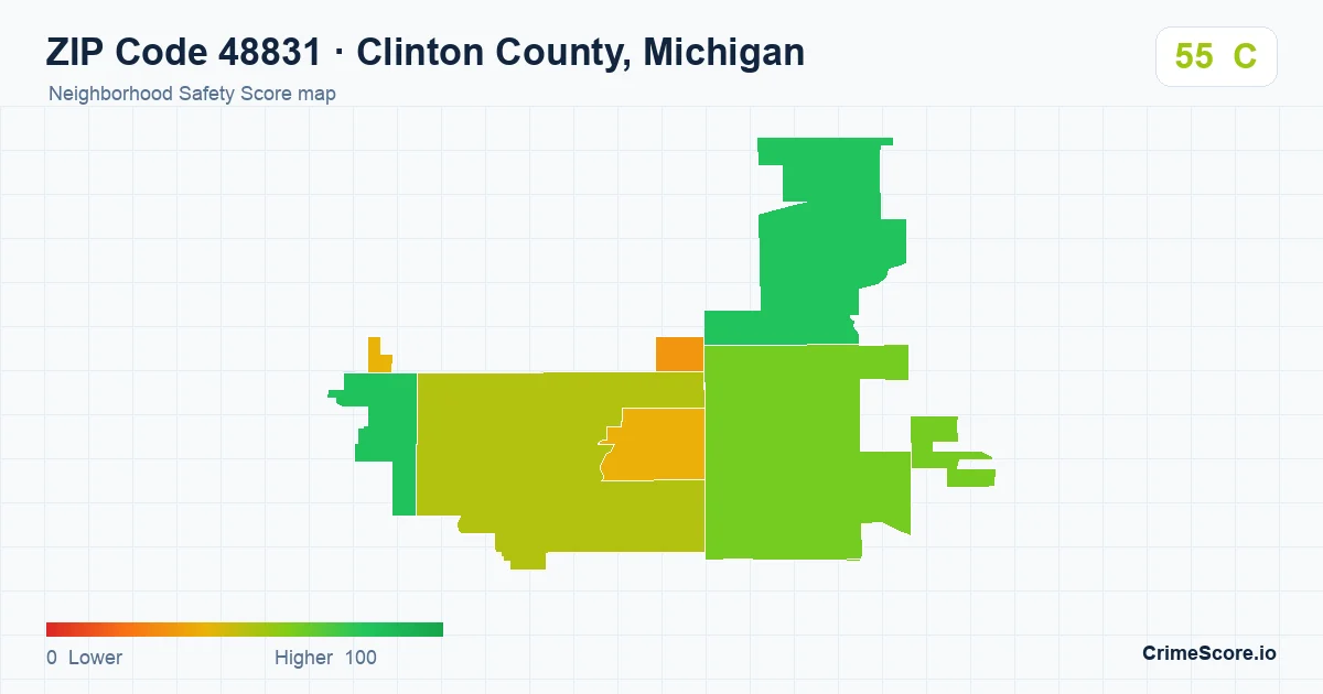 ZIP Code 48831 in Clinton County, Michigan neighborhood Safety Score map