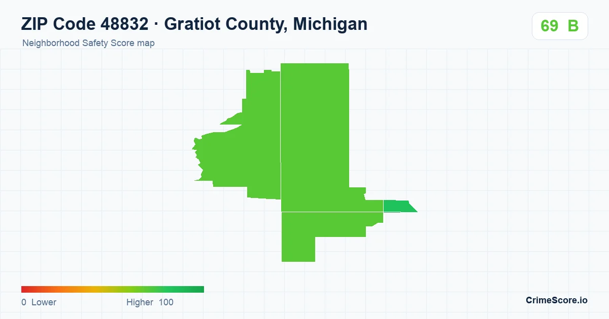 ZIP Code 48832 in Gratiot County, Michigan neighborhood Safety Score map