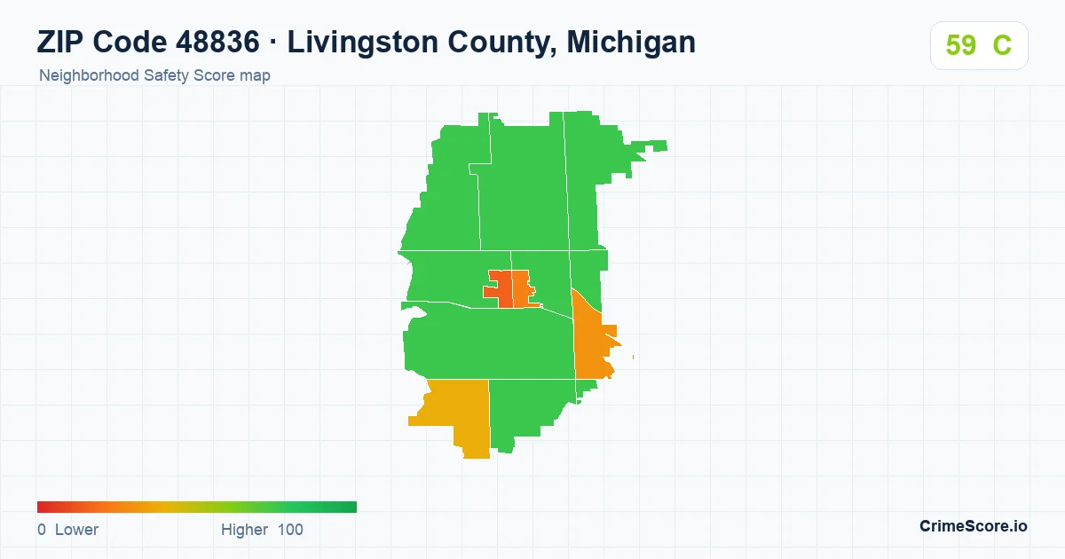 ZIP Code 48836 in Livingston County, Michigan neighborhood Safety Score map