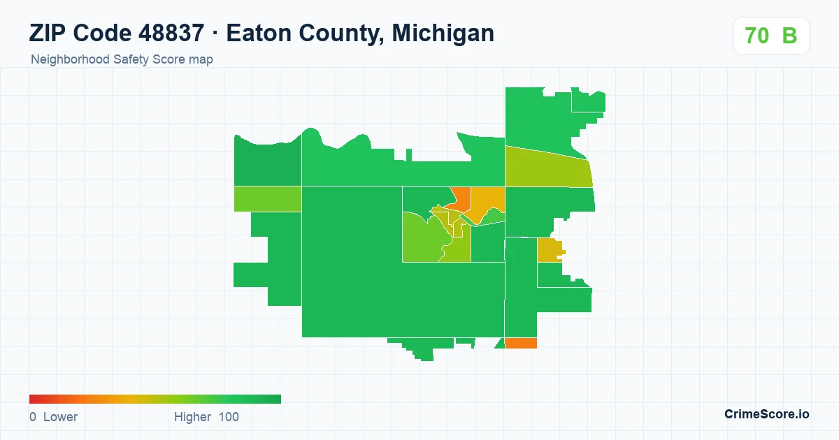 ZIP Code 48837 in Eaton County, Michigan neighborhood Safety Score map