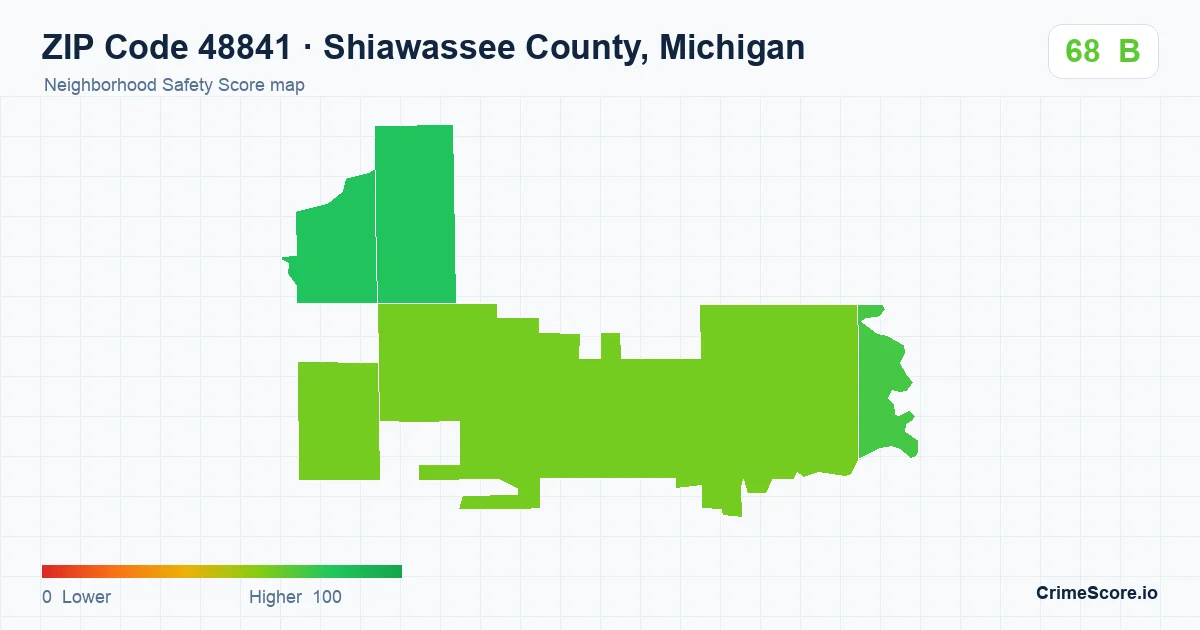 ZIP Code 48841 in Shiawassee County, Michigan neighborhood Safety Score map