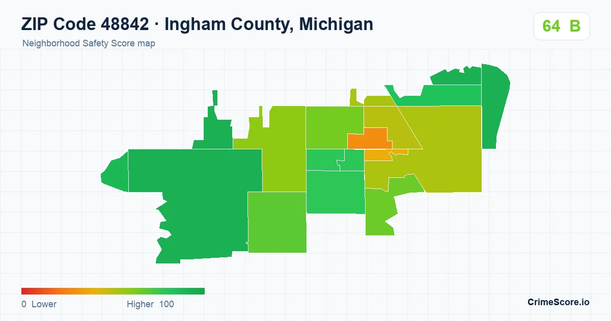 ZIP Code 48842 in Ingham County, Michigan neighborhood Safety Score map