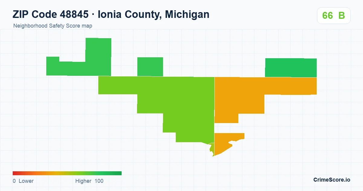 ZIP Code 48845 in Ionia County, Michigan neighborhood Safety Score map