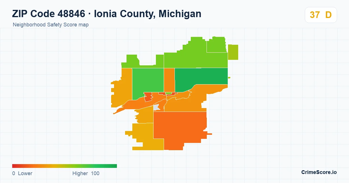 ZIP Code 48846 in Ionia County, Michigan neighborhood Safety Score map
