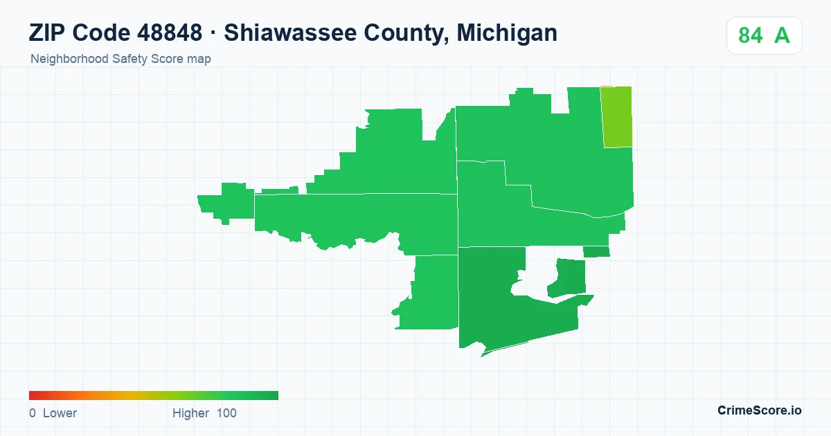 ZIP Code 48848 in Shiawassee County, Michigan neighborhood Safety Score map