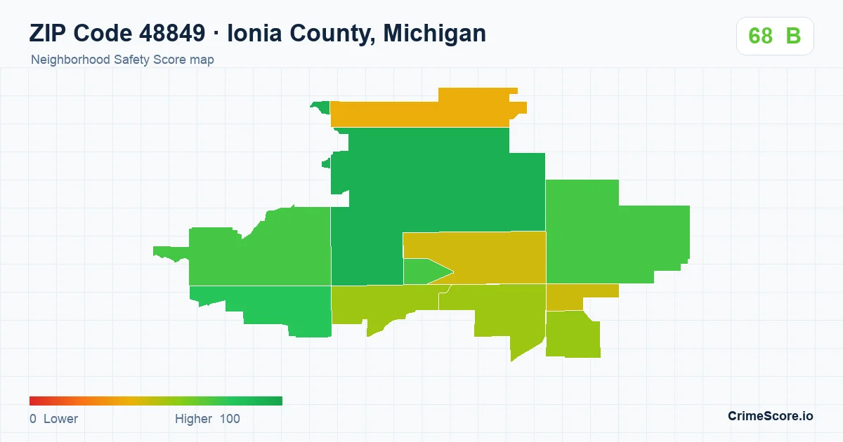 ZIP Code 48849 in Ionia County, Michigan neighborhood Safety Score map
