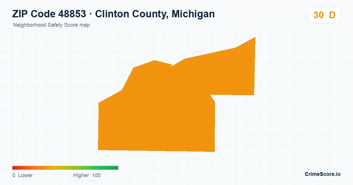ZIP Code 48853 in Clinton County, Michigan neighborhood Safety Score map