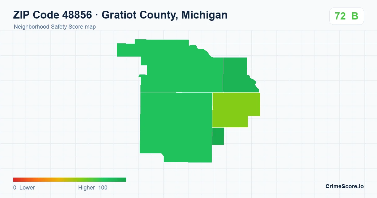 ZIP Code 48856 in Gratiot County, Michigan neighborhood Safety Score map