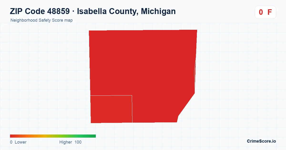ZIP Code 48859 in Isabella County, Michigan neighborhood Safety Score map