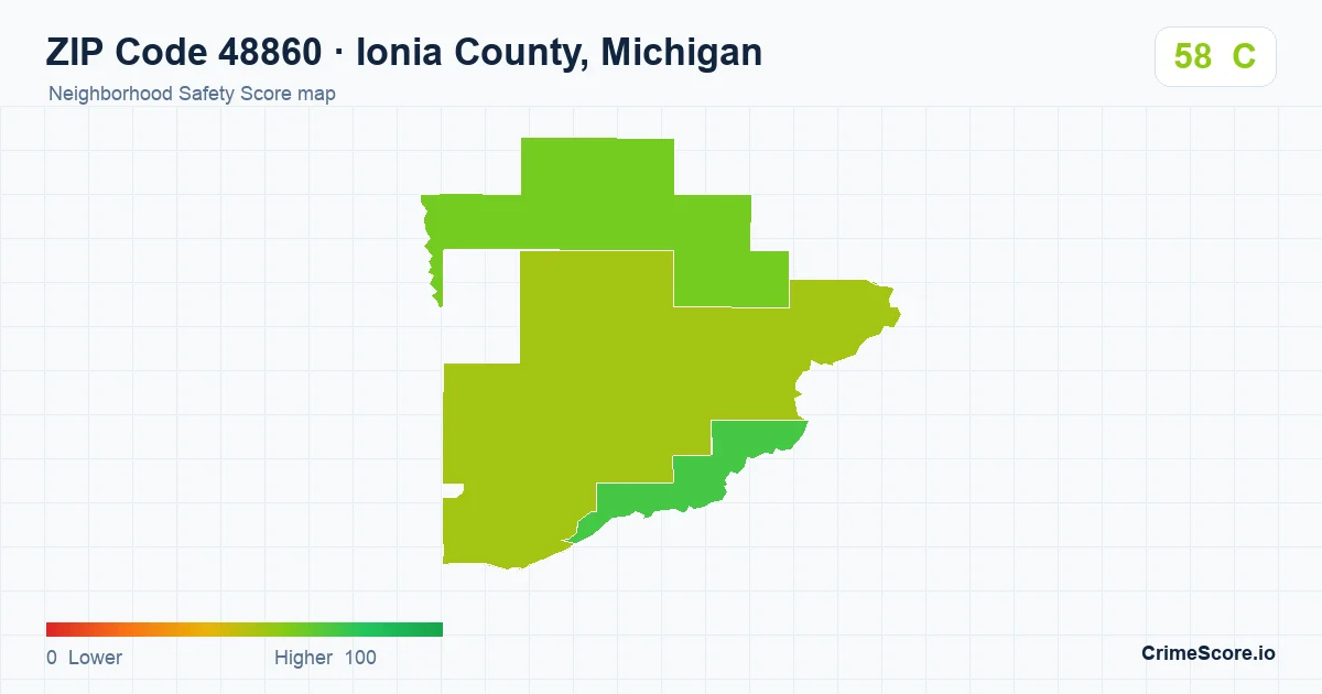 ZIP Code 48860 in Ionia County, Michigan neighborhood Safety Score map
