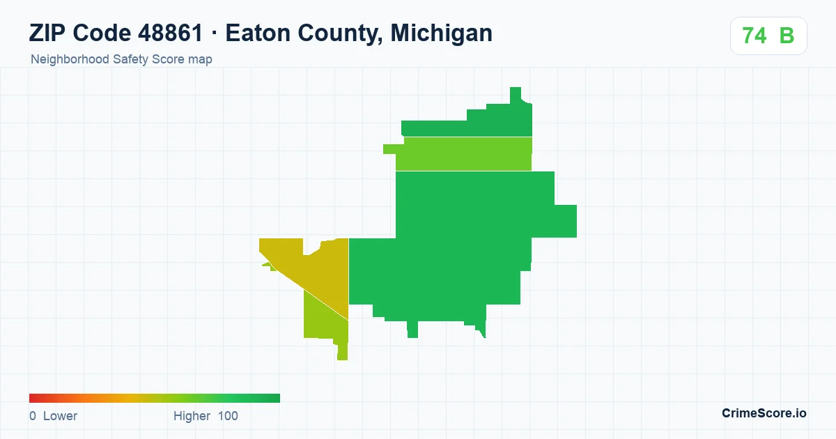 ZIP Code 48861 in Eaton County, Michigan neighborhood Safety Score map