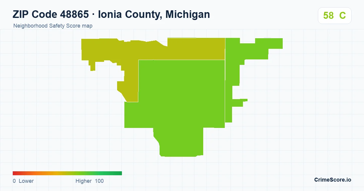 ZIP Code 48865 in Ionia County, Michigan neighborhood Safety Score map