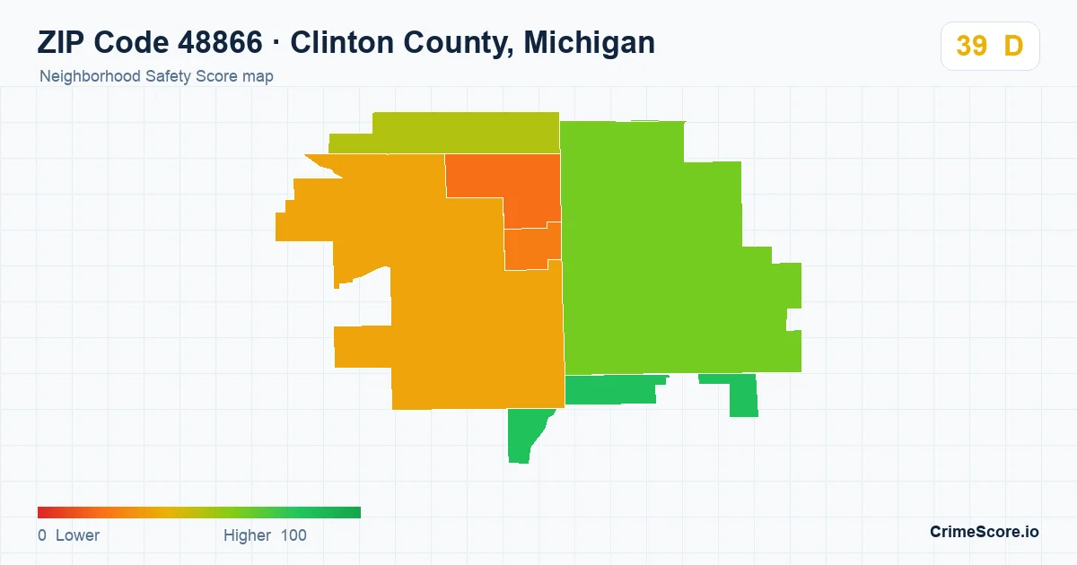 ZIP Code 48866 in Clinton County, Michigan neighborhood Safety Score map