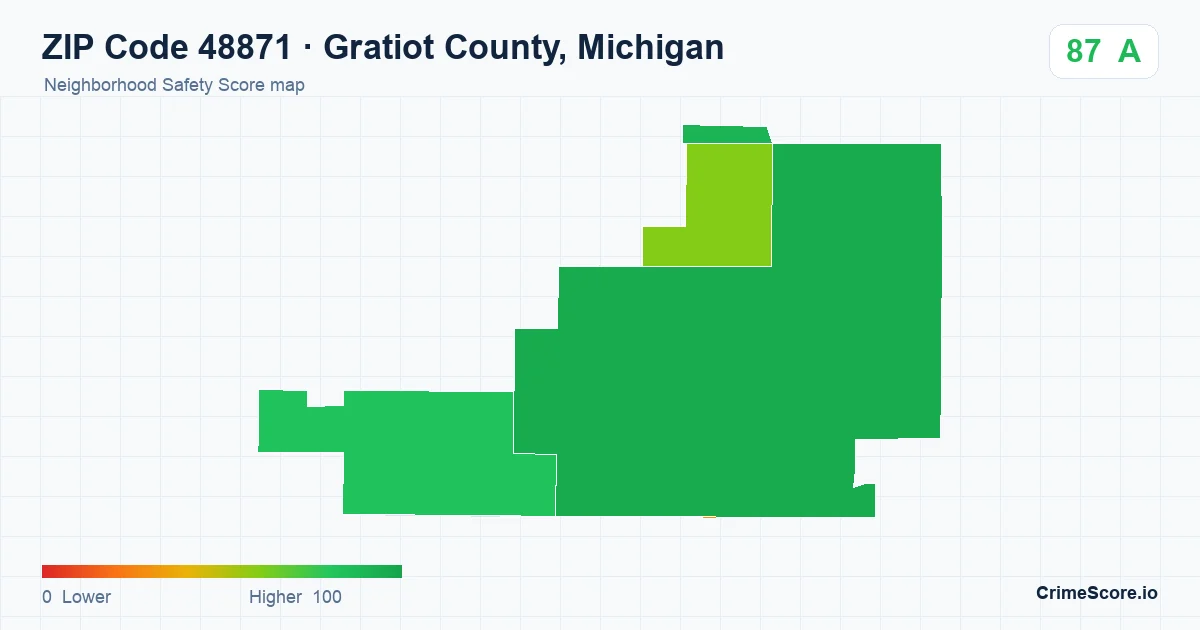 ZIP Code 48871 in Gratiot County, Michigan neighborhood Safety Score map