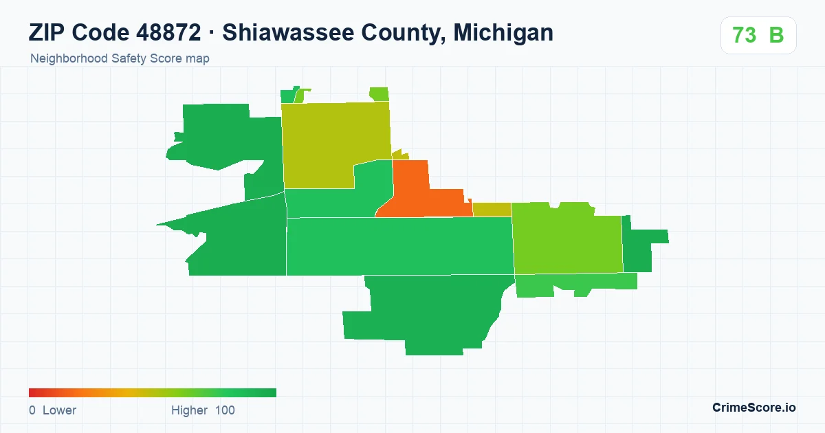 ZIP Code 48872 in Shiawassee County, Michigan neighborhood Safety Score map