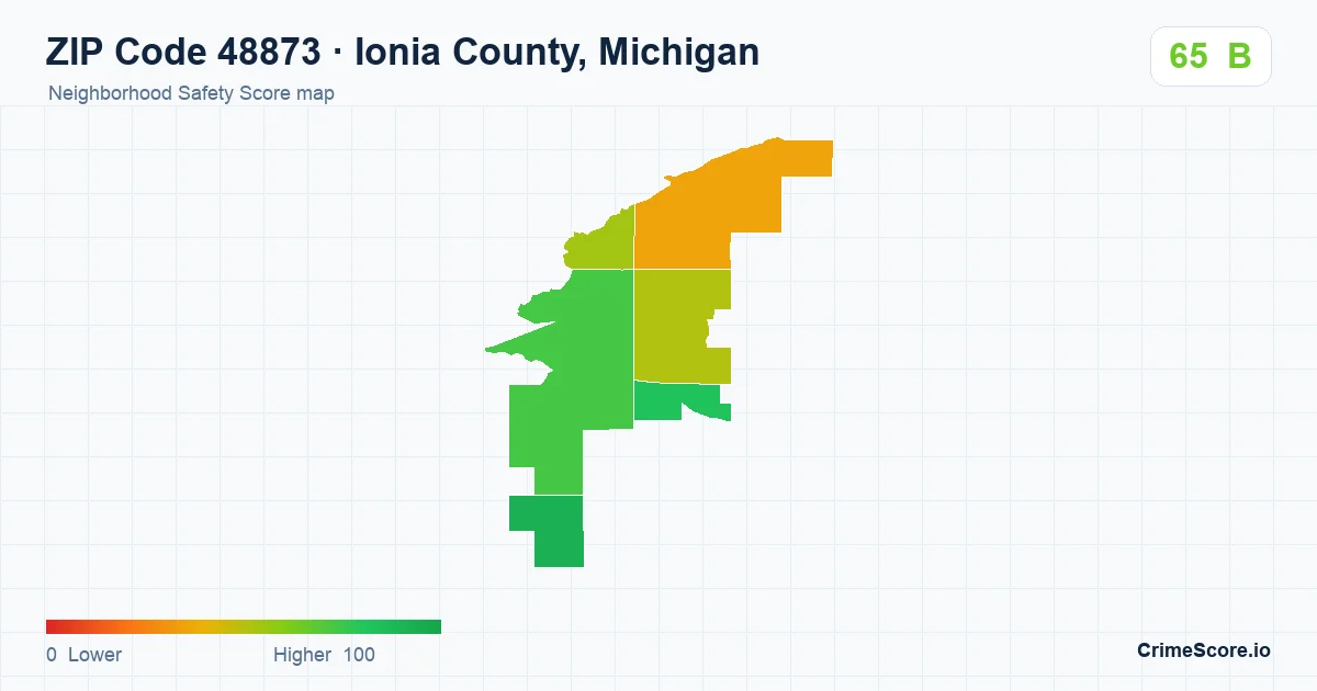 ZIP Code 48873 in Ionia County, Michigan neighborhood Safety Score map