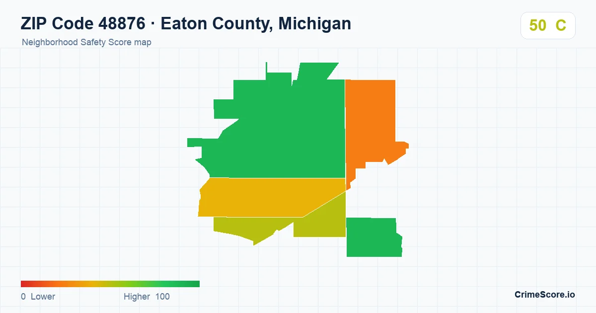 ZIP Code 48876 in Eaton County, Michigan neighborhood Safety Score map