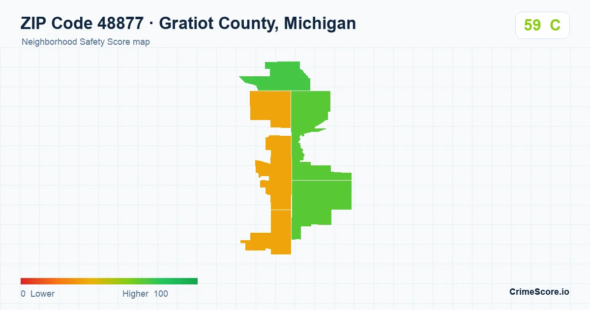 ZIP Code 48877 in Gratiot County, Michigan neighborhood Safety Score map