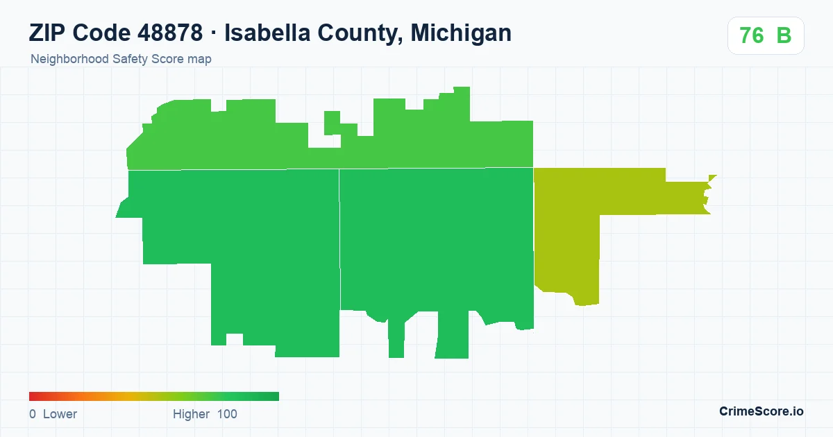 ZIP Code 48878 in Isabella County, Michigan neighborhood Safety Score map