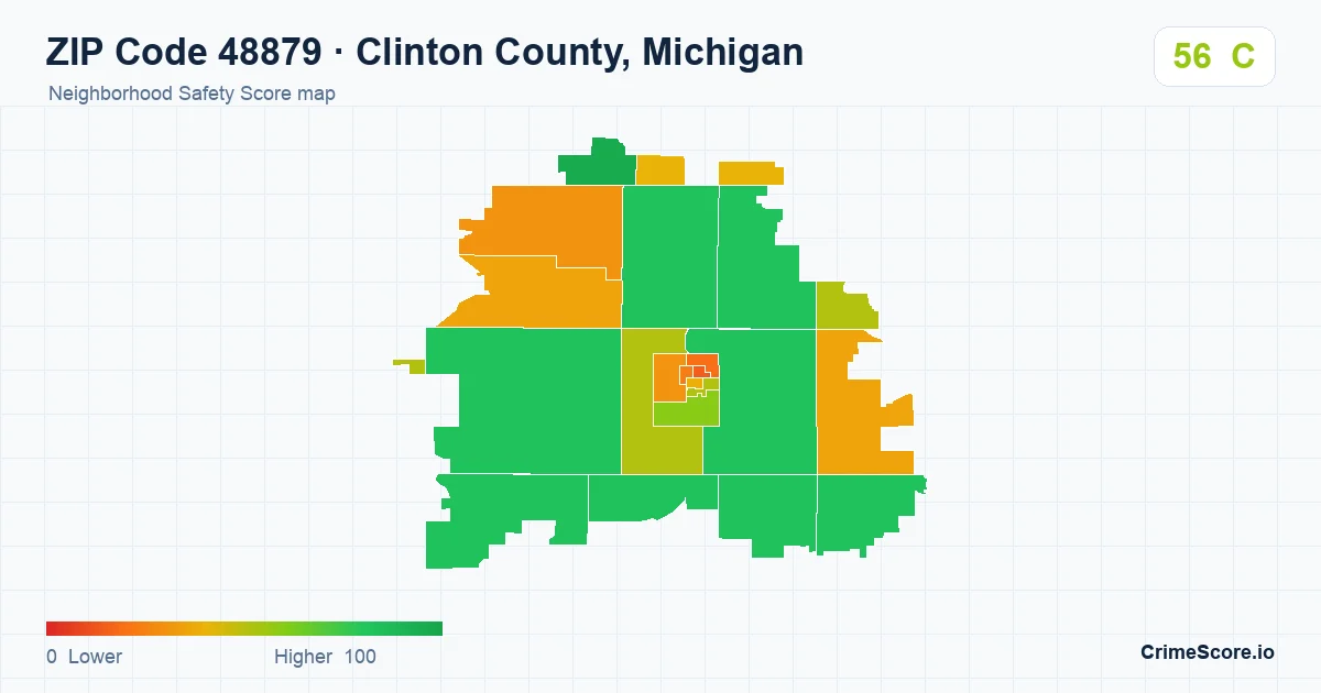 ZIP Code 48879 in Clinton County, Michigan neighborhood Safety Score map