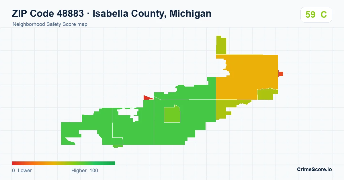 ZIP Code 48883 in Isabella County, Michigan neighborhood Safety Score map