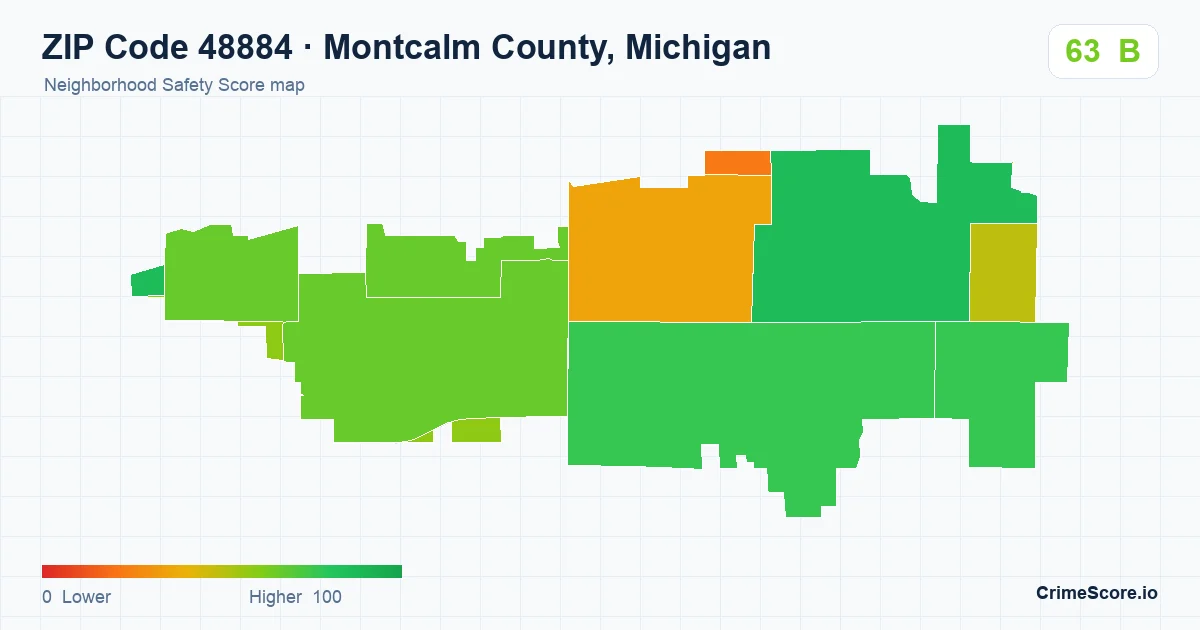 ZIP Code 48884 in Montcalm County, Michigan neighborhood Safety Score map