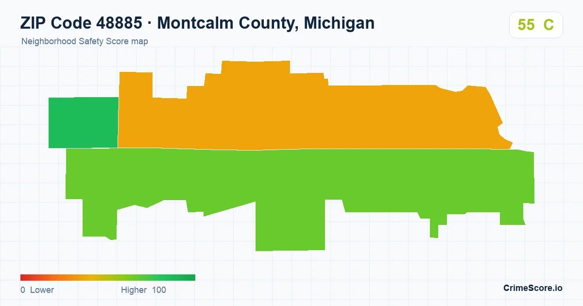 ZIP Code 48885 in Montcalm County, Michigan neighborhood Safety Score map