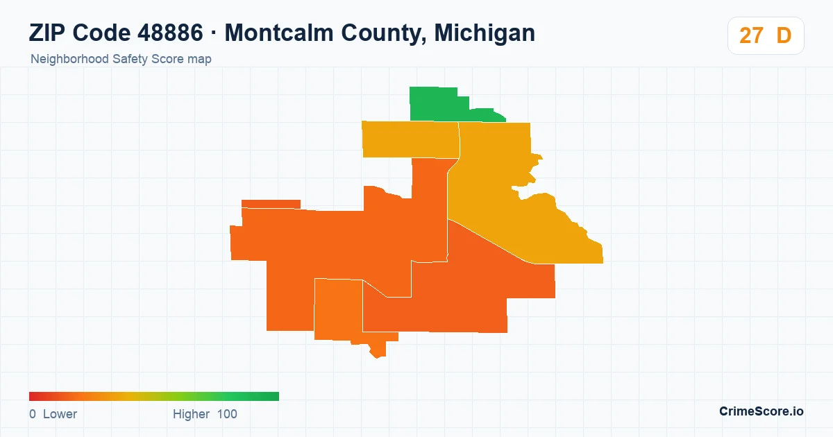 ZIP Code 48886 in Montcalm County, Michigan neighborhood Safety Score map