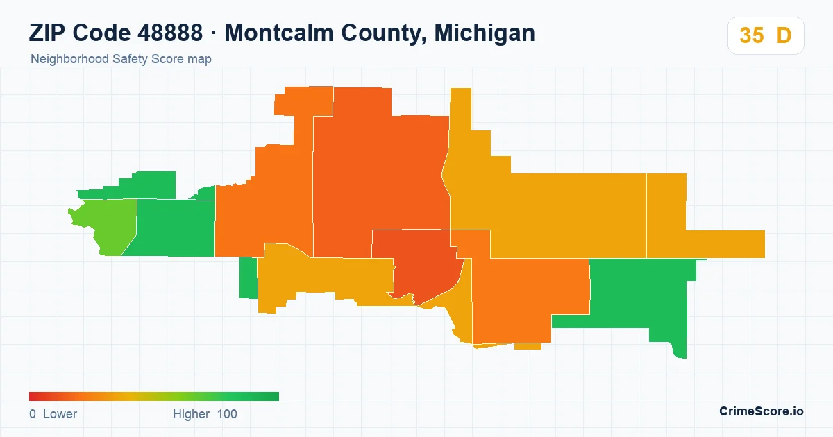 ZIP Code 48888 in Montcalm County, Michigan neighborhood Safety Score map