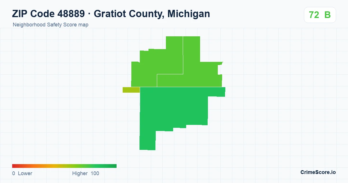 ZIP Code 48889 in Gratiot County, Michigan neighborhood Safety Score map