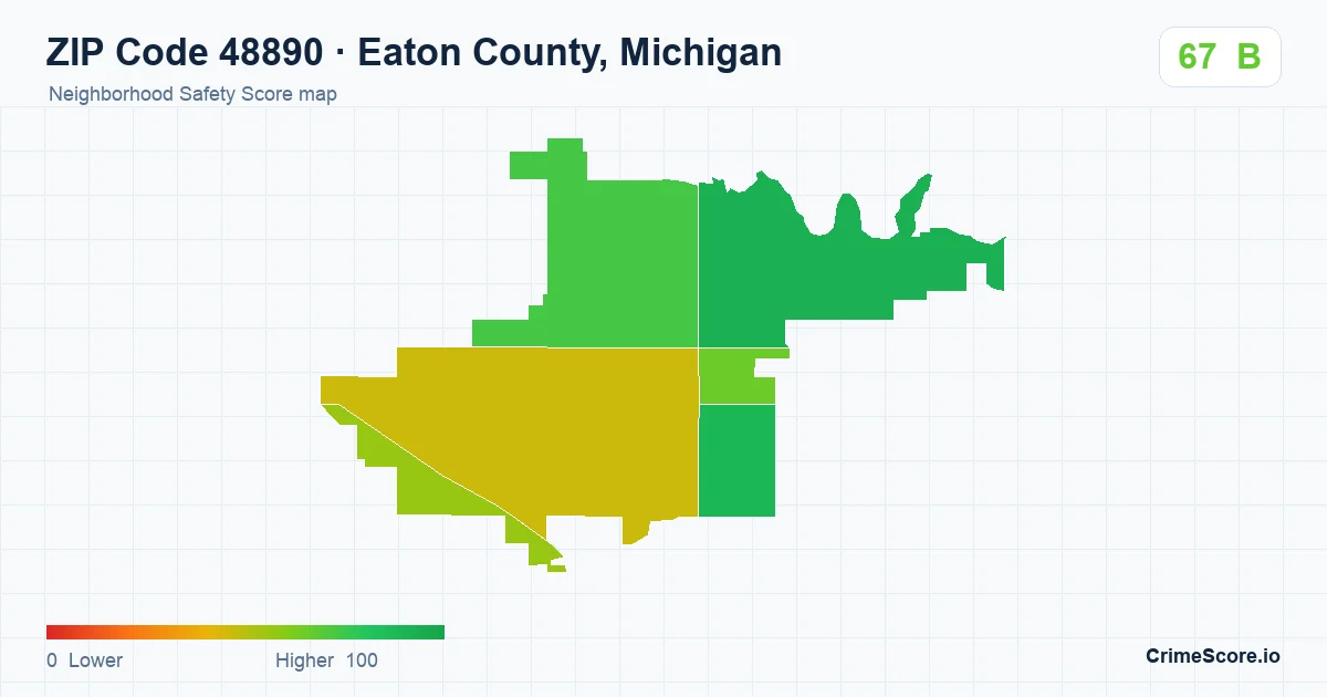 ZIP Code 48890 in Eaton County, Michigan neighborhood Safety Score map