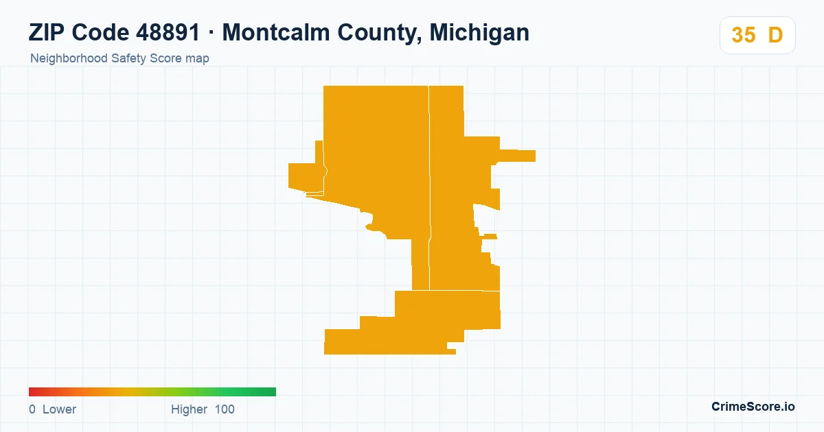 ZIP Code 48891 in Montcalm County, Michigan neighborhood Safety Score map