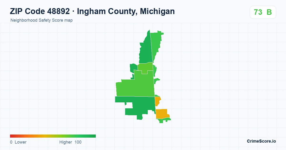 ZIP Code 48892 in Ingham County, Michigan neighborhood Safety Score map