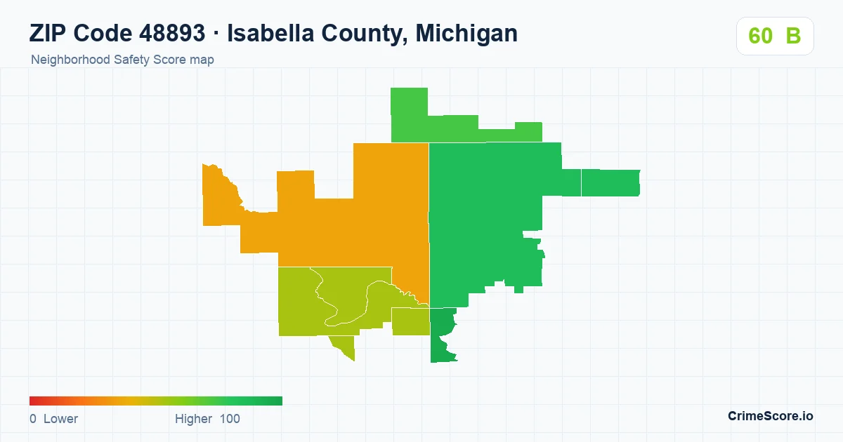 ZIP Code 48893 in Isabella County, Michigan neighborhood Safety Score map