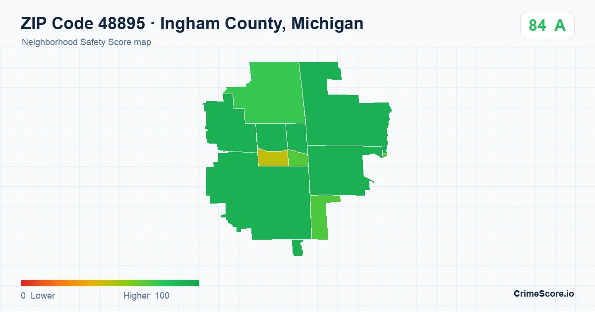 ZIP Code 48895 in Ingham County, Michigan neighborhood Safety Score map