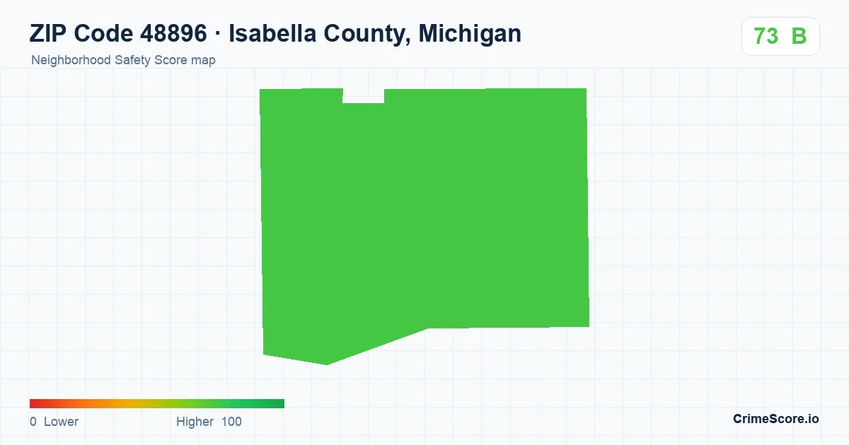 ZIP Code 48896 in Isabella County, Michigan neighborhood Safety Score map