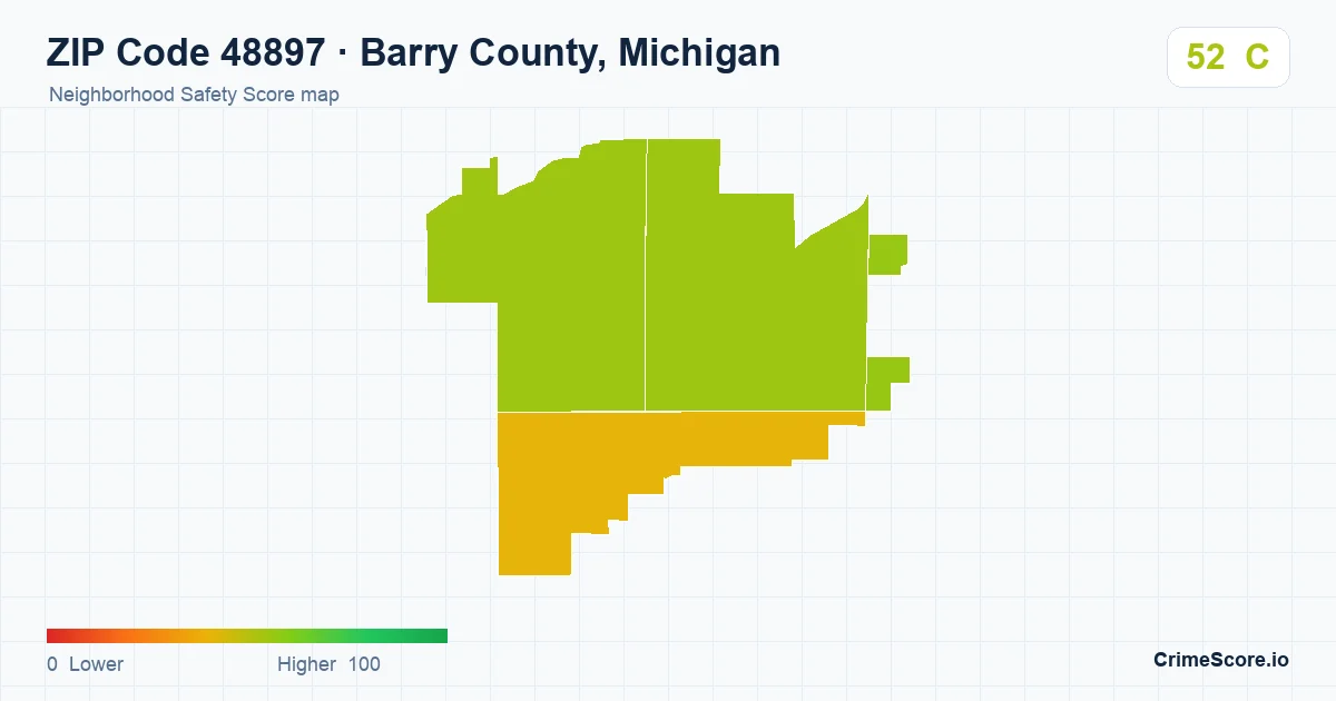 ZIP Code 48897 in Barry County, Michigan neighborhood Safety Score map