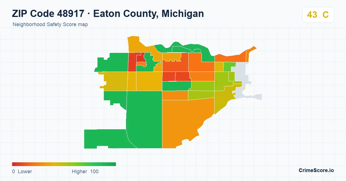 ZIP Code 48917 in Eaton County, Michigan neighborhood Safety Score map