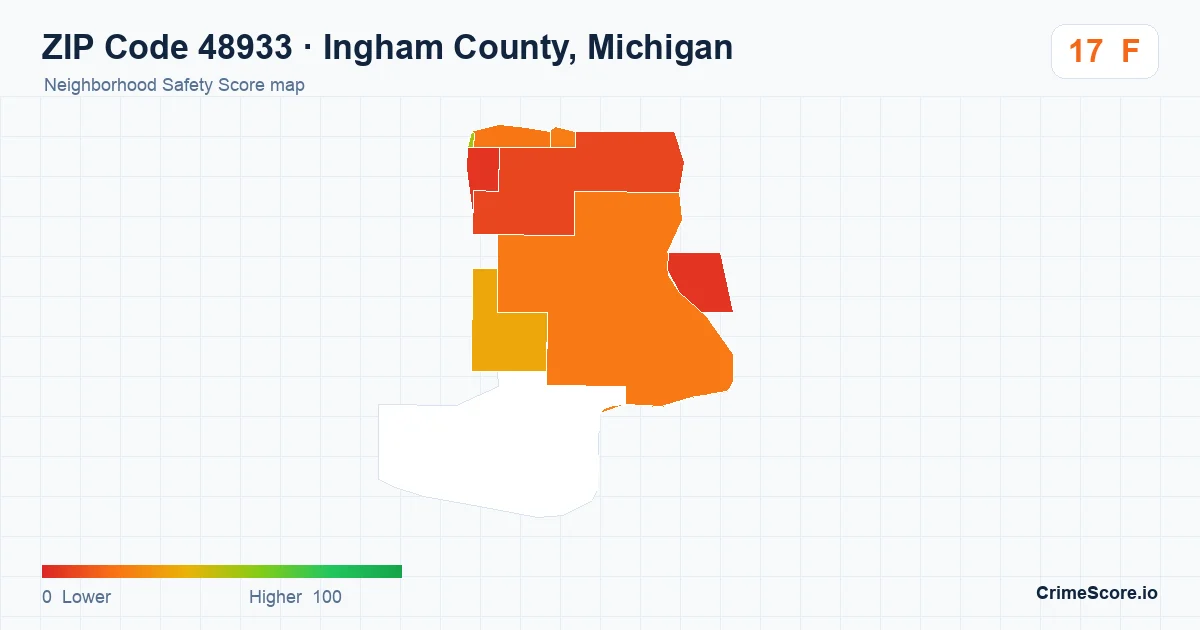 ZIP Code 48933 in Ingham County, Michigan neighborhood Safety Score map