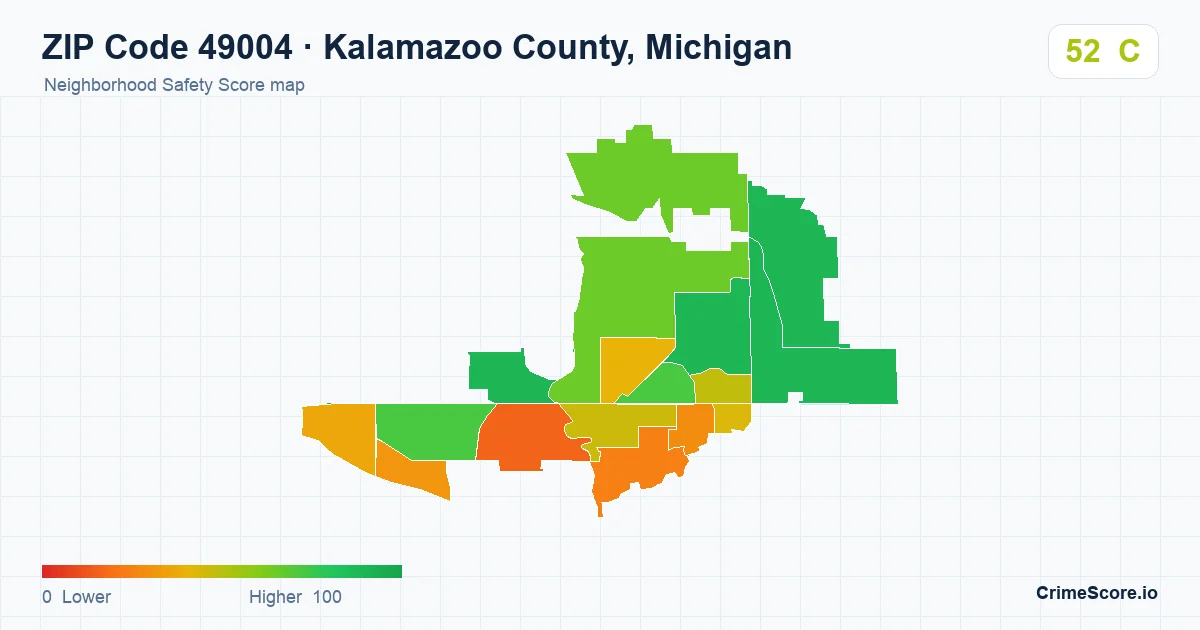 ZIP Code 49004 in Kalamazoo County, Michigan neighborhood Safety Score map