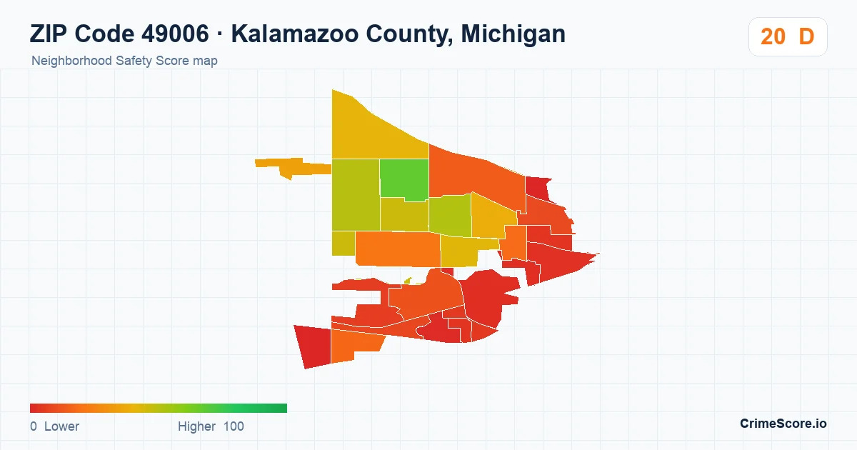 ZIP Code 49006 in Kalamazoo County, Michigan neighborhood Safety Score map