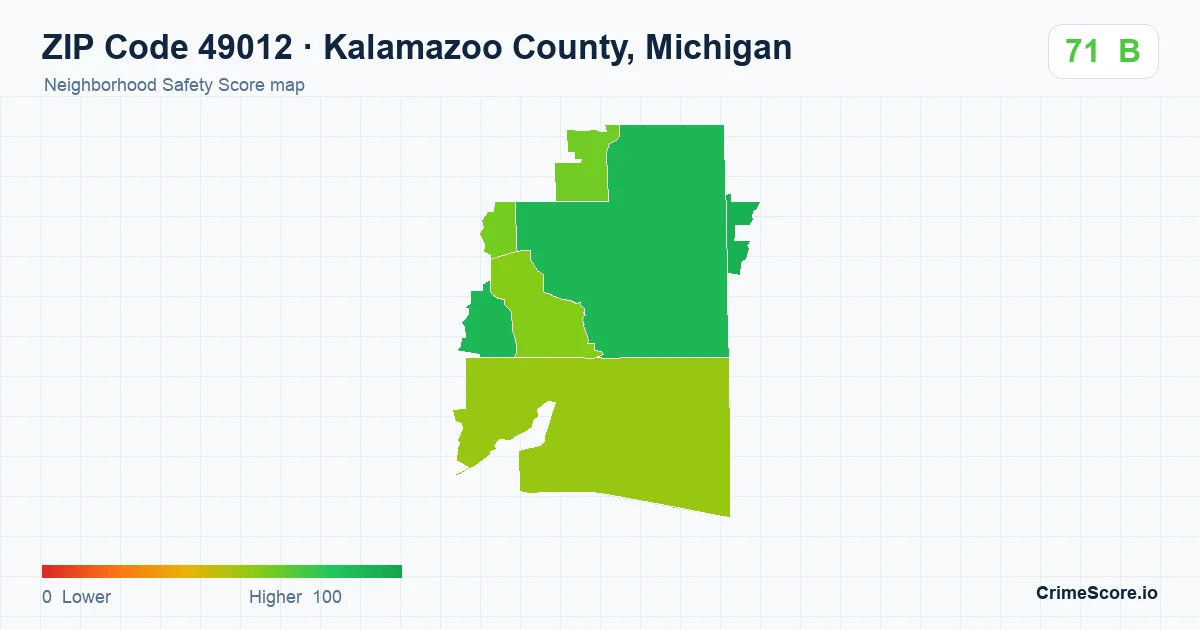 ZIP Code 49012 in Kalamazoo County, Michigan neighborhood Safety Score map